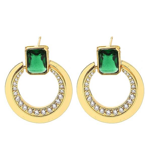 Brass Cubic Zirconia & Glass Stud Earrings