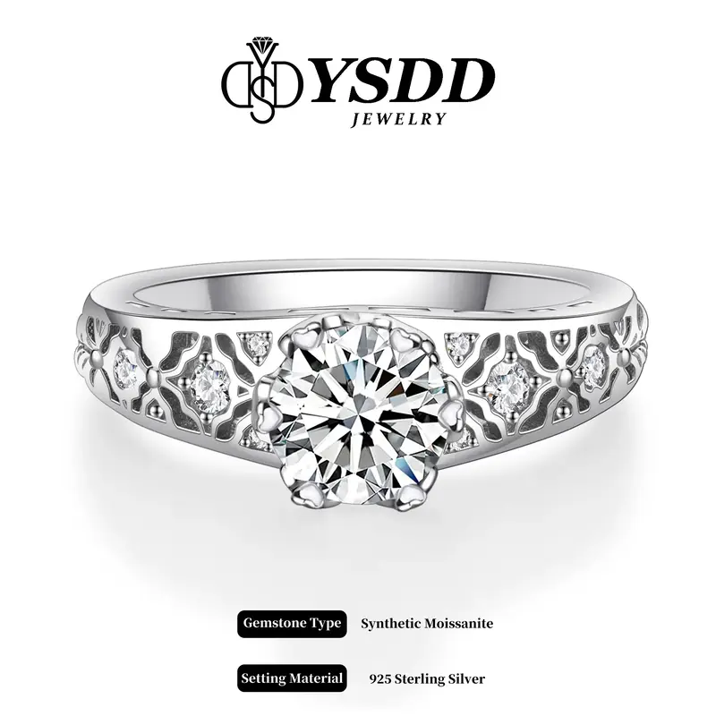 【#318 Margaret】Antique Filigree 1CT Synthetic Moissanite Engagement Ring in 925 Sterling Silver