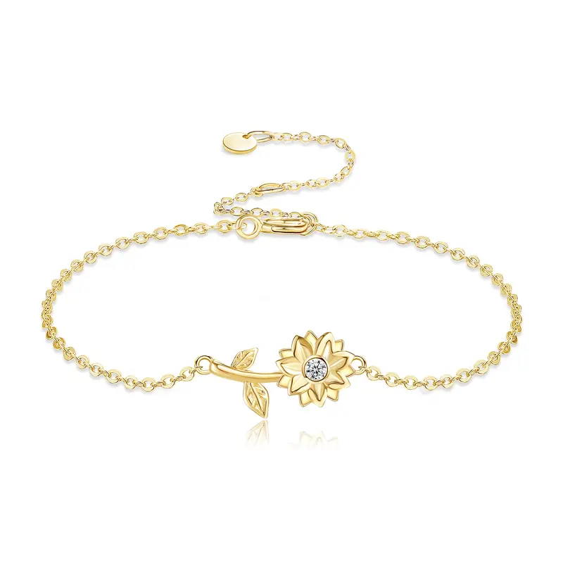 14K Gold Cubic Zirconia Sunflower Charm Bracelet