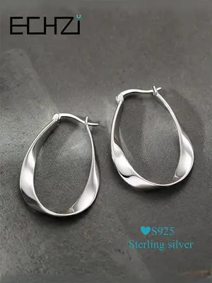 925 Sterling Silver Minimalist Geometric Design Hoop Earrings, Mother's Day Gift, Fashionable Earrings for Women, Trendy All...