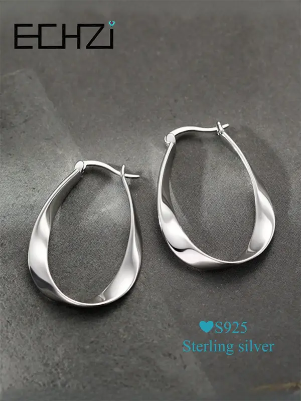 925 Sterling Silver Minimalist Geometric Design Hoop Earrings, Mother's Day Gift, Fashionable Earrings for Women, Trendy All...