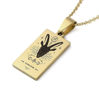 304 Stainless Steel Black Enamel Rectangle with Constellation Pendant Necklaces