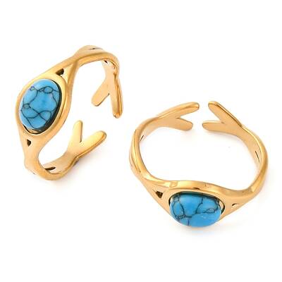 Oval Synthetic Turquoise Finger Rings