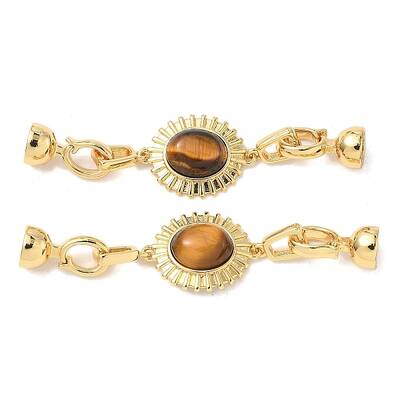 Brass Natural Tiger Eye Fold Over Clasps