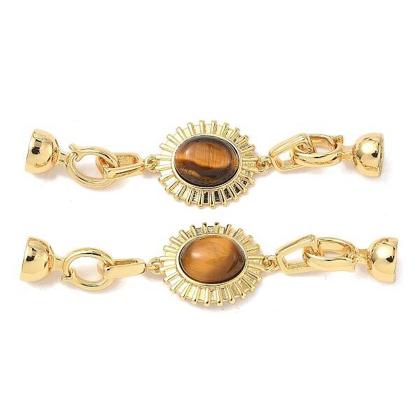 Brass Natural Tiger Eye Fold Over Clasps