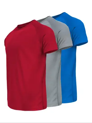Men's Solid Raglan Sleeve Crew Neck Sports Tee, Quick Drying Breathable Compression T-shirt for Gym Workout Running, Summer O...