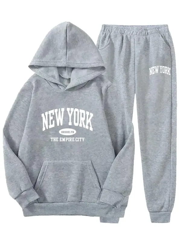 Two-Piece Set Boy's Letter Print Hoodie & Sweatpants Set, Casual Long Sleeve Hooded Sweatshirt & Jogger Pants for Fall & Wint...