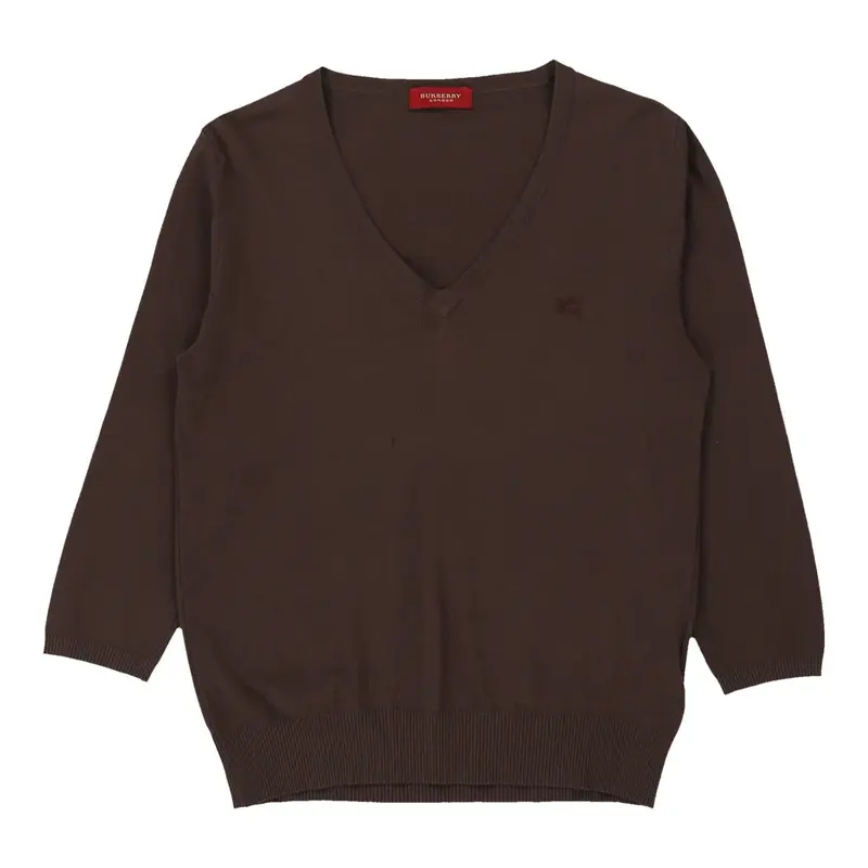 Burberry London V-Neck Jumper - Medium Brown Cotton | Size: medium
