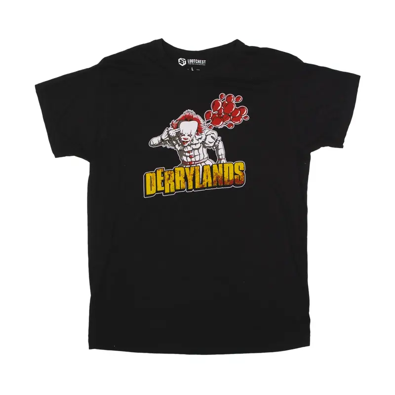 LOOTCHEST Derrylands Horror IT Clown T-Shirt Black Short Sleeve Womens L