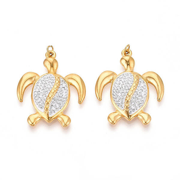 Ion Plating(IP) 304 Stainless Steel Polymer Clay Rhinestone Pendants