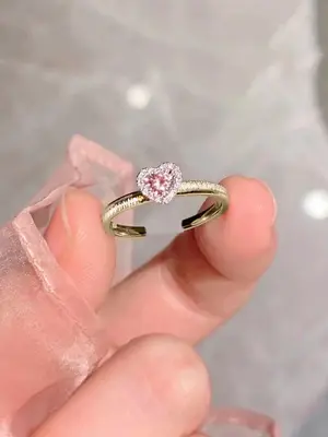 Women's Cute Heart Rhinestone Decorated Cuff Ring for Proposal, Fashionable Adjustable Size Ring for Wedding Party, Fashion A...