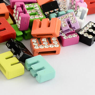 Mixed Color Zinc Alloy Grade A Rhinestone Letter Slide Charms