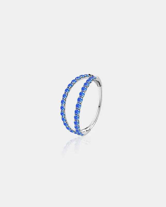 20G CZ Double Hoop Segment Nose Ring - Blue CZ / 7mm