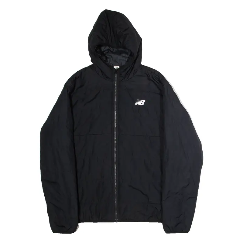 NEW BALANCE Mens Puffer Jacket Black Hooded M