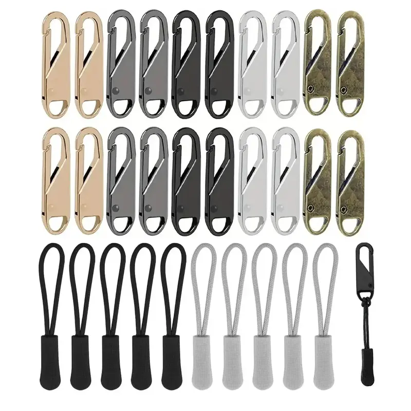 Zipper Slider Repair Kit, 20pcs Detachable Zipper Pull with 10pcs Extension Cord, 2024 Fall Essentials Sewing Accessoriesfor ...