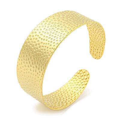 Ion Plating(IP) 304 Stainless Steel Textured Open Cuff Bangles for Women