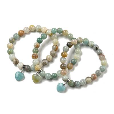 8.5mm Round Natural Flower Amazonite Beaded Stretch Bracelets