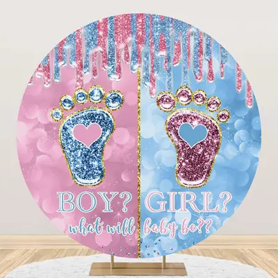 Blue Pink Footprint Bokeh Round Baby Shower Backdrop - Aperturee