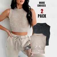 Chicme 2-Pack Washed Seamless Sleeveless Rib-Knit Crop Top