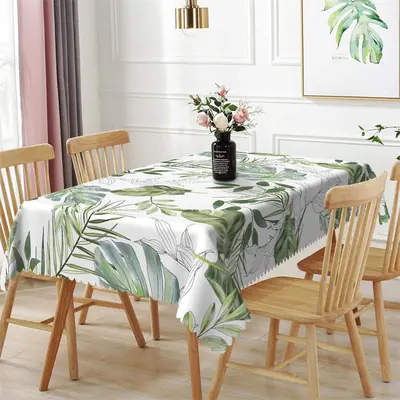 Fresh Green Leaves Spring White Rectangle Tablecloth - Aperturee