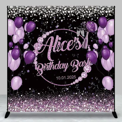 Personalized Black Purple Diamond Birthday Backdrop - Aperturee
