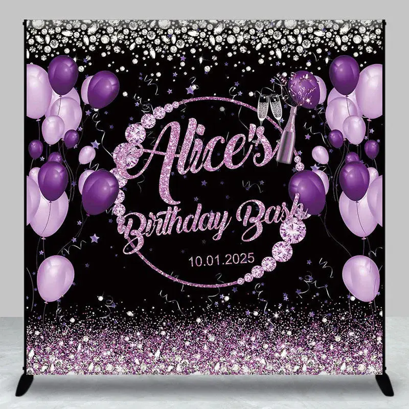 Personalized Black Purple Diamond Birthday Backdrop - Aperturee