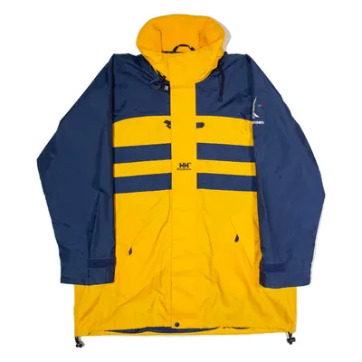 HELLY HANSEN Mens Rain Jacket Yellow Nylon Hooded Colourblock L
