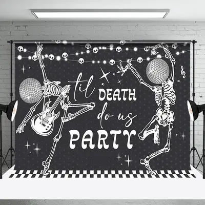 Disco Skeleton Till Death Do Us Part Wedding Backdrop