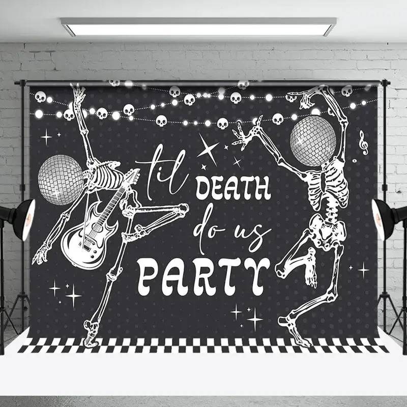 Disco Skeleton Till Death Do Us Part Wedding Backdrop