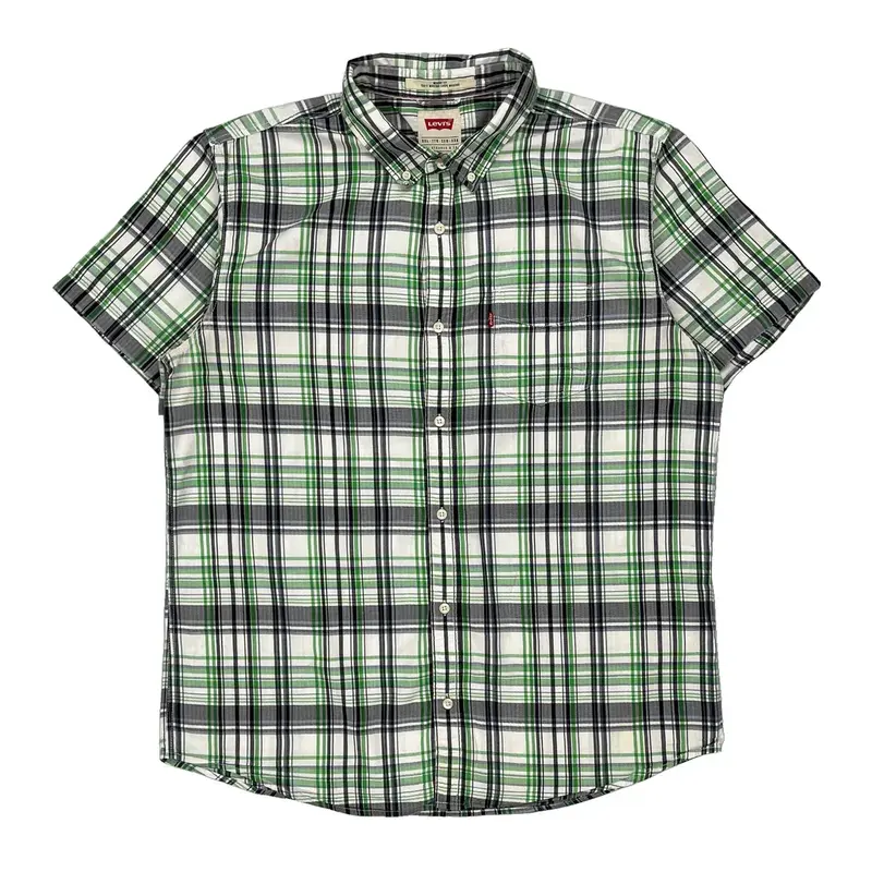 Levis Checked Short Sleeve Shirt - 2XL Green Cotton