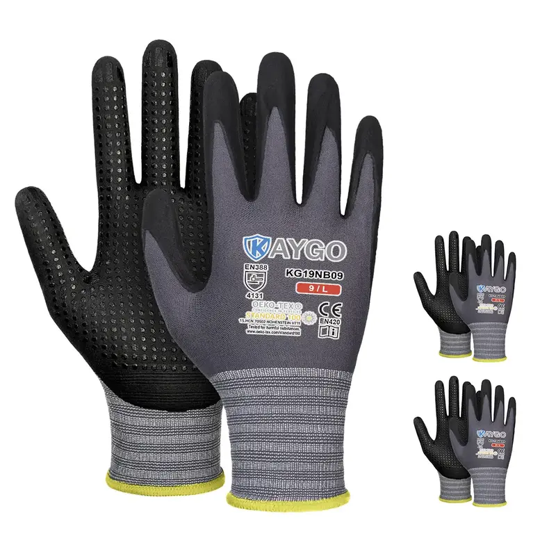 KAYGO Work Gloves MicroFoam Nitrile Coated KG19NB, Seamless Knit Nylon Safety Work Gloves with Micro Dots on palm, Ideal for ...