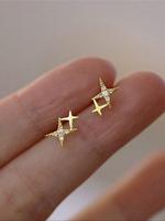 Rhinestone Star Design Stud Earrings, Shiny Fashion Artificial Zirconia Stud Earrings, Anniversary Wedding Anniversary Holida...