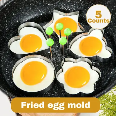 5 Counts Set Fried Egg Rings Molds, Non Stick for Griddle Pan suitable for making shaped eggs