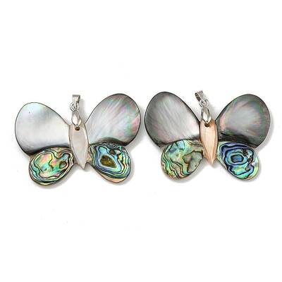 Rack Plating Brass Pave Natural Paua Shell & White Shell Pendants