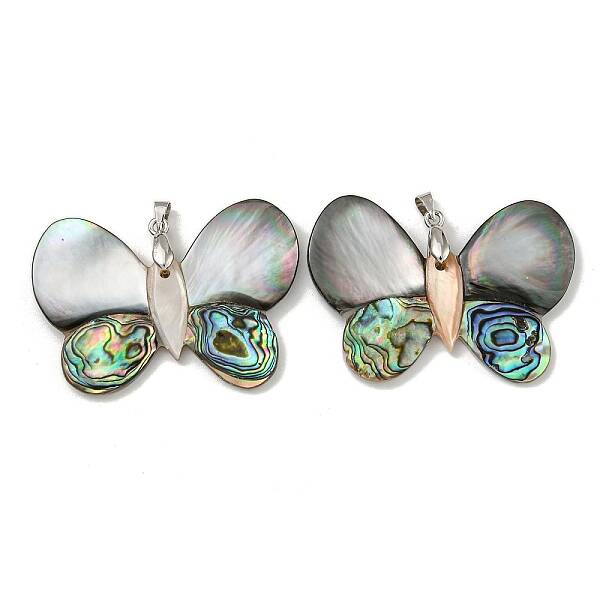Rack Plating Brass Pave Natural Paua Shell & White Shell Pendants