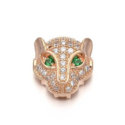Rack Plating Brass Micro Pave Cubic Zirconia Leopard Hollow Beads