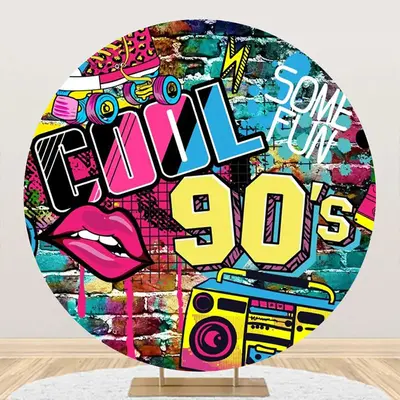 Cool 90s Lip Disco Musical Round Backdrop For Party - Aperturee