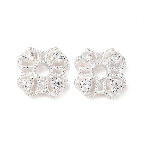 S925 Sterling Silver Clear Cubic Zirconia Bead Caps
