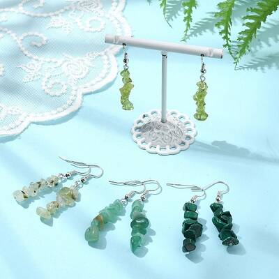 Natural Green Aventurine & Prehnite & Malachite & Peridot Chip Dangle Earrings Set for Women