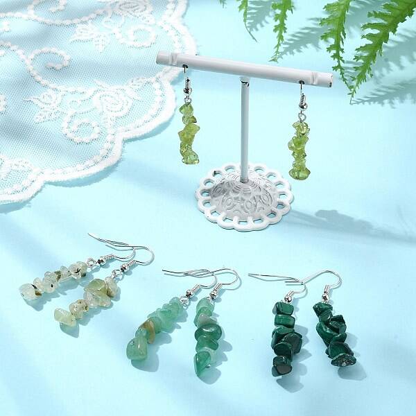 Natural Green Aventurine & Prehnite & Malachite & Peridot Chip Dangle Earrings Set for Women