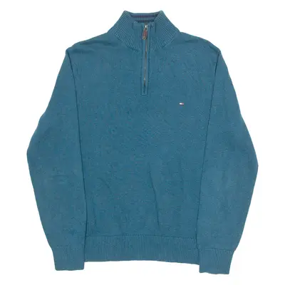 TOMMY HILFIGER Mens Jumper Blue 1/4 Zip Tight Knit L