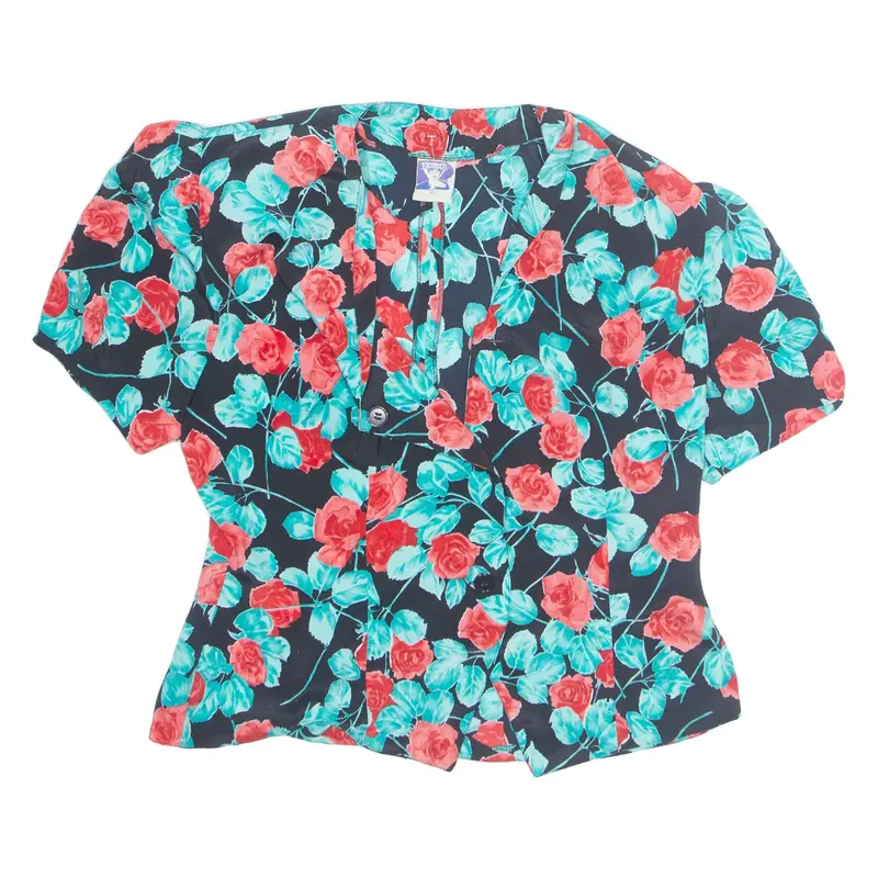 YESSICA Womens Printed Blouse Blue Floral M