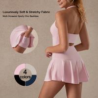 TimeOFF Women's Halter Backless Sporty Dress | Hidden Pockets, Soft Stretch | Ideal for Yoga, Tennis & Gym