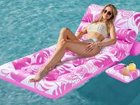 SLOOSH Adjustable Backrest Pool Floats - Tropical Leaves Pool Lounger Floaties Adults with Cup Holders, Inflatable Tanning Fl...