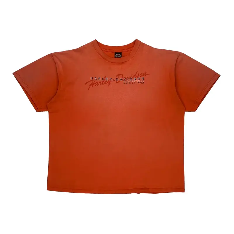 Made In Usa Marion, Indiana Harley Davidson Graphic T-Shirt - 2XL Orange Cotton
