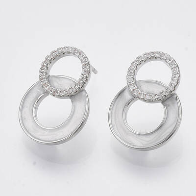 Brass Micro Pave Clear Cubic Zirconia Stud Earring Findings