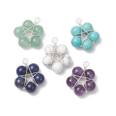Brass Wire Wrapped Natural Gemstone Pendants