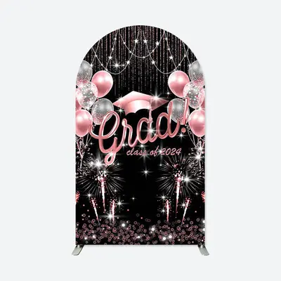 Aperturee Pink Balloon Sparkling 2024 Graduation Arch Backdrop | Diy Round Arch Backdrop | Round Arch Backdrop Cover | Diy Ar...