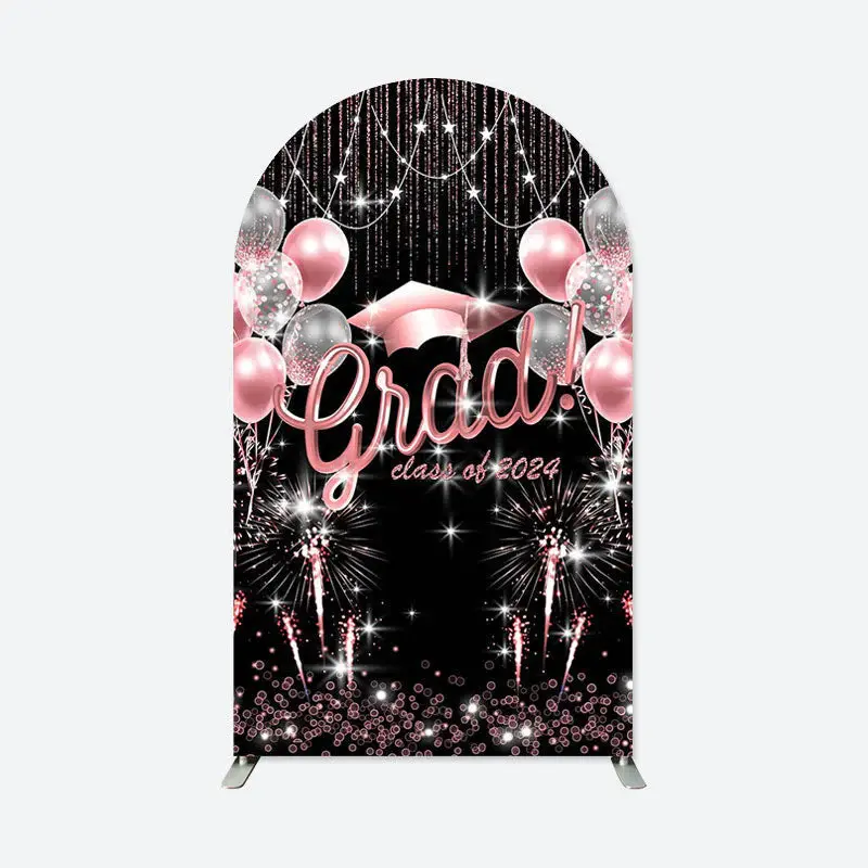 Aperturee Pink Balloon Sparkling 2024 Graduation Arch Backdrop | Diy Round Arch Backdrop | Round Arch Backdrop Cover | Diy Ar...