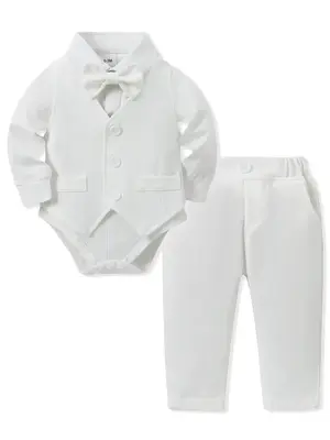 Baby Boy Clothes Suit 0-24 Months Infant Gentleman Outfits Formal Dress Shirt+Bowtie+Vest+Pants Set Baby Wedding Suits